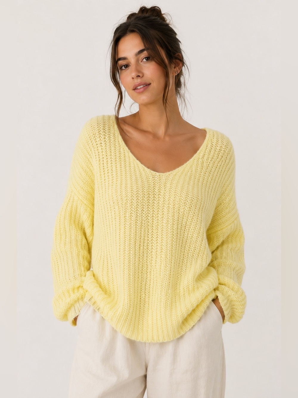 Oversized Butter Yellow Ribbed Knit Sweater Cozy Minimalist Slouchy Preppy Boho